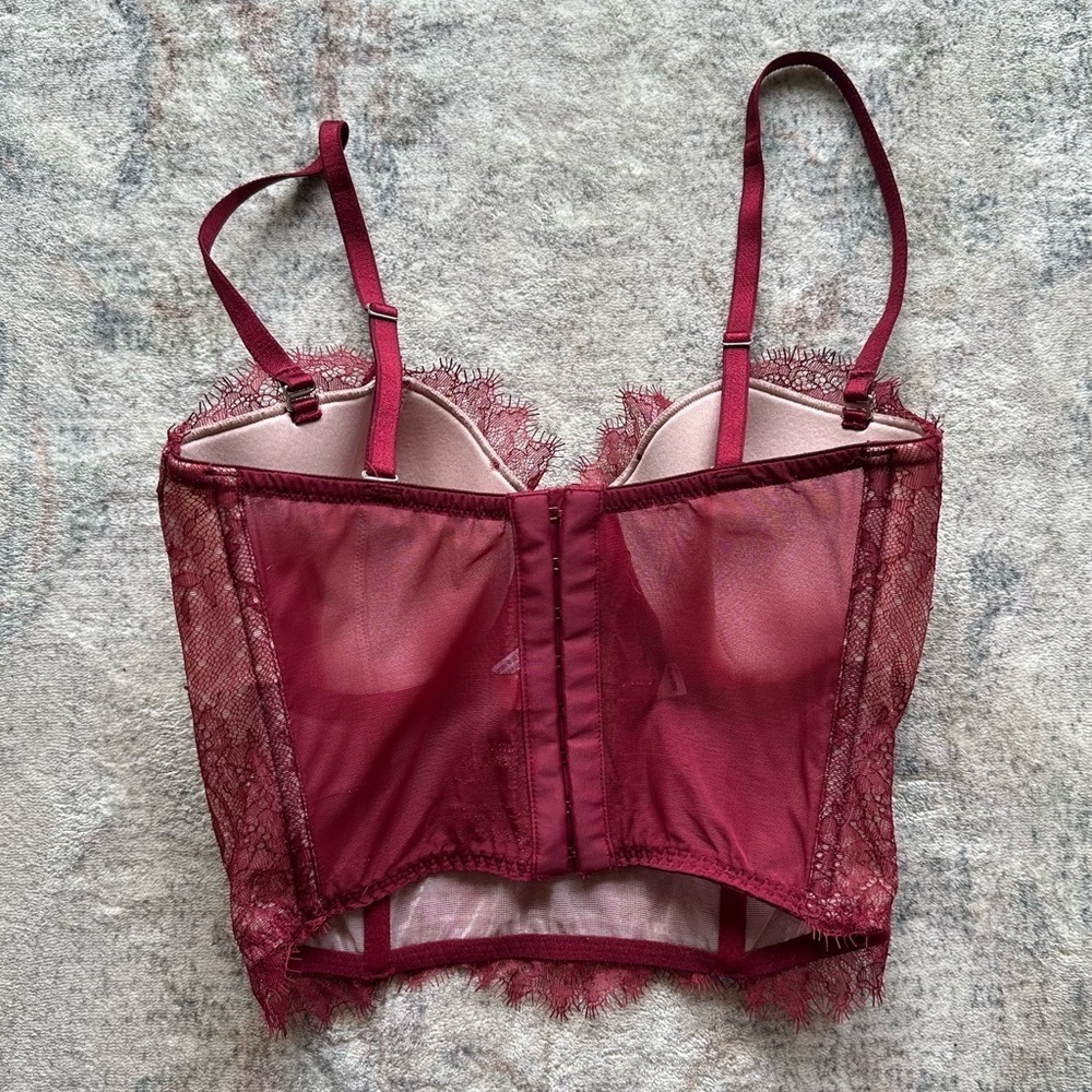 VICTORIA’S SECRET Dream Ángels CHANTILLY LACE MINI BUSTIER 32D Deep Red - Picture 3 of 5